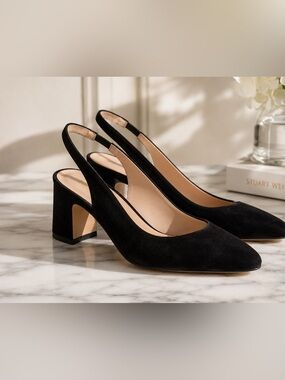 STUART WEITZMAN MILLA 55 Black SUEDE SLINGBACK PUMP size 7.5